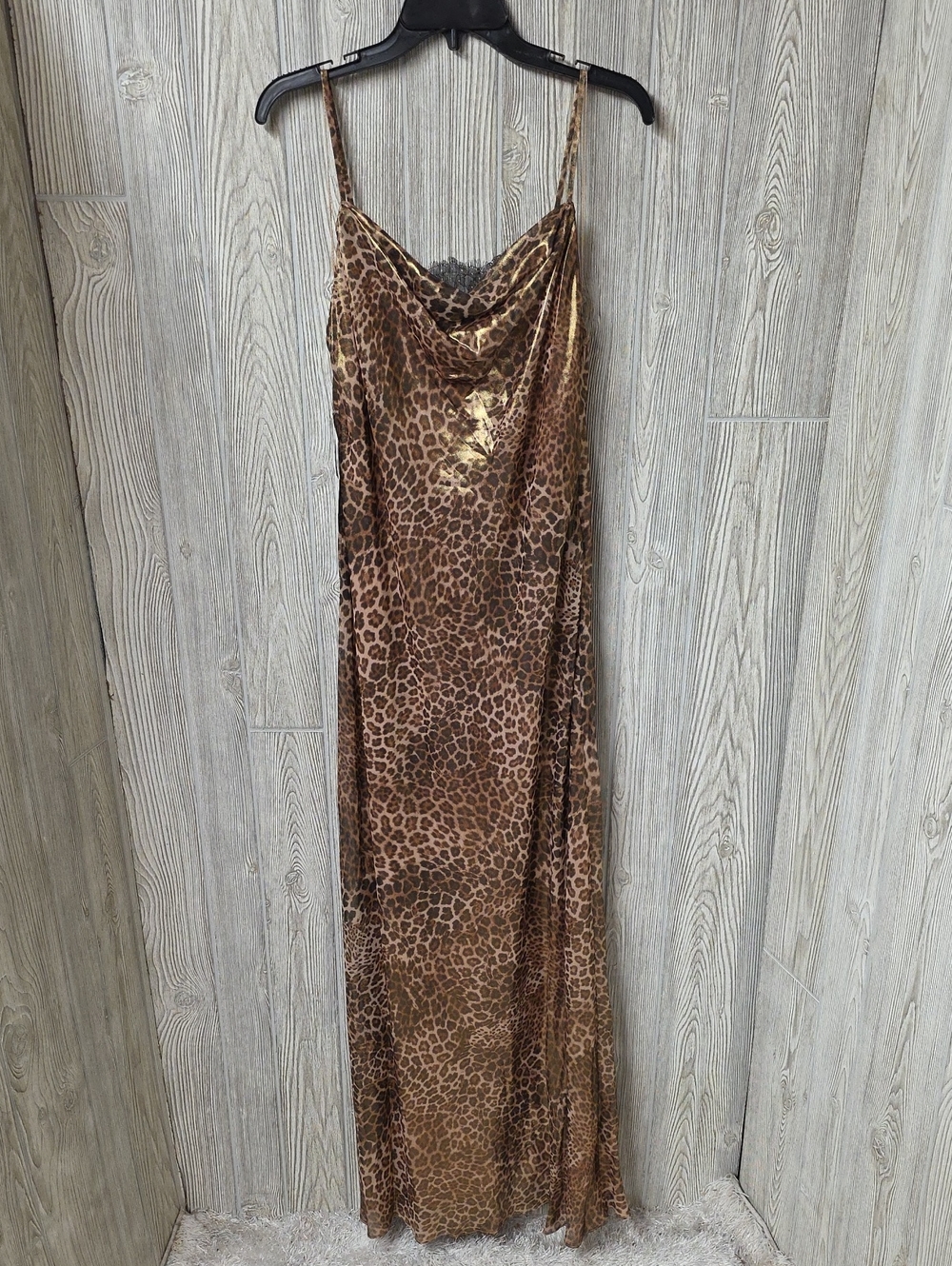 Adrianna Papell Foiled Animal Print Slip Dress Maxi Gown Womens Size 8 NWT